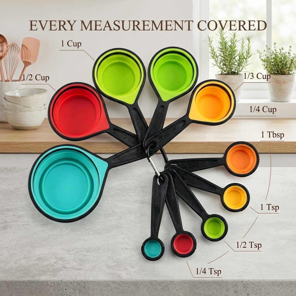 VUFVOID 8pcs Collapsible Silicone Measuring Cups and Spoons Set Adjustable Measuring Cup Camper Kitchen Accessories Measure Cups and Spoons Set