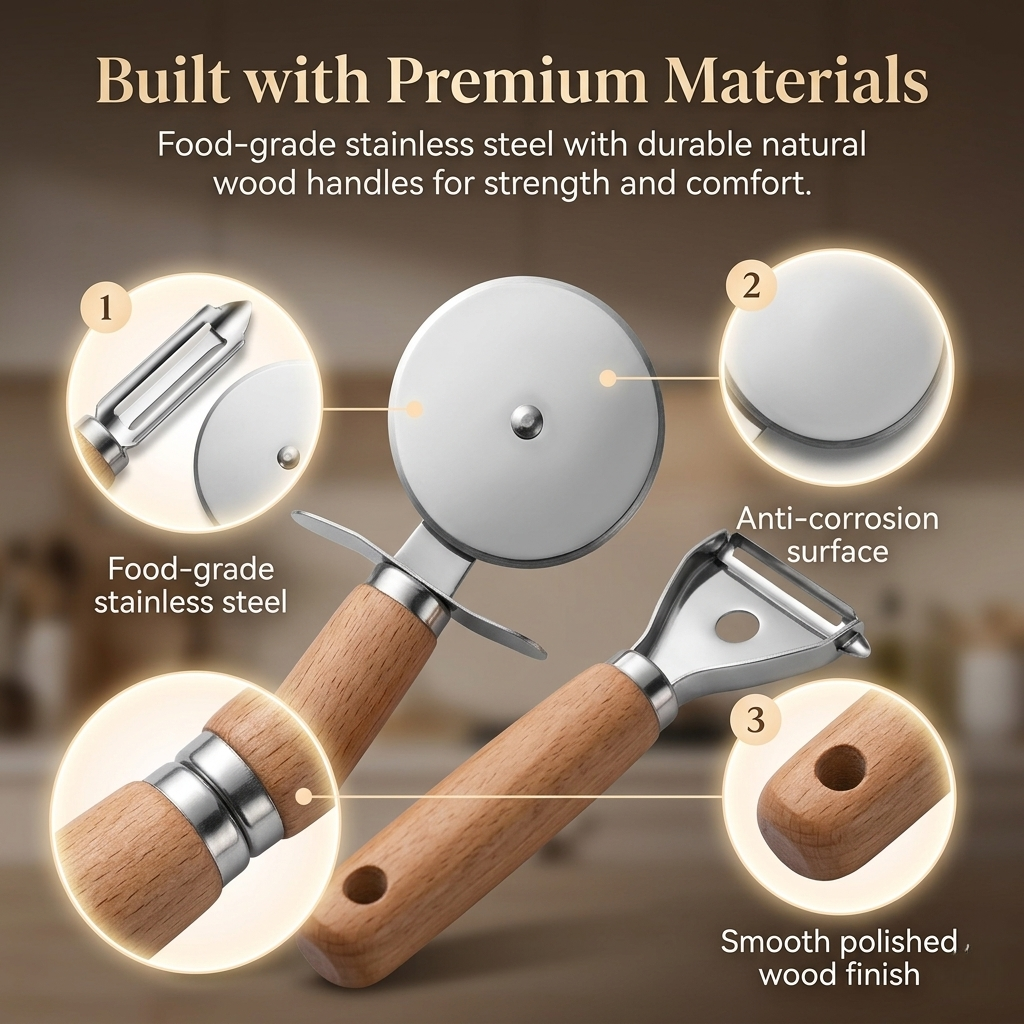 Multifunctional Kitchen Accessories Set with Wooden Handle