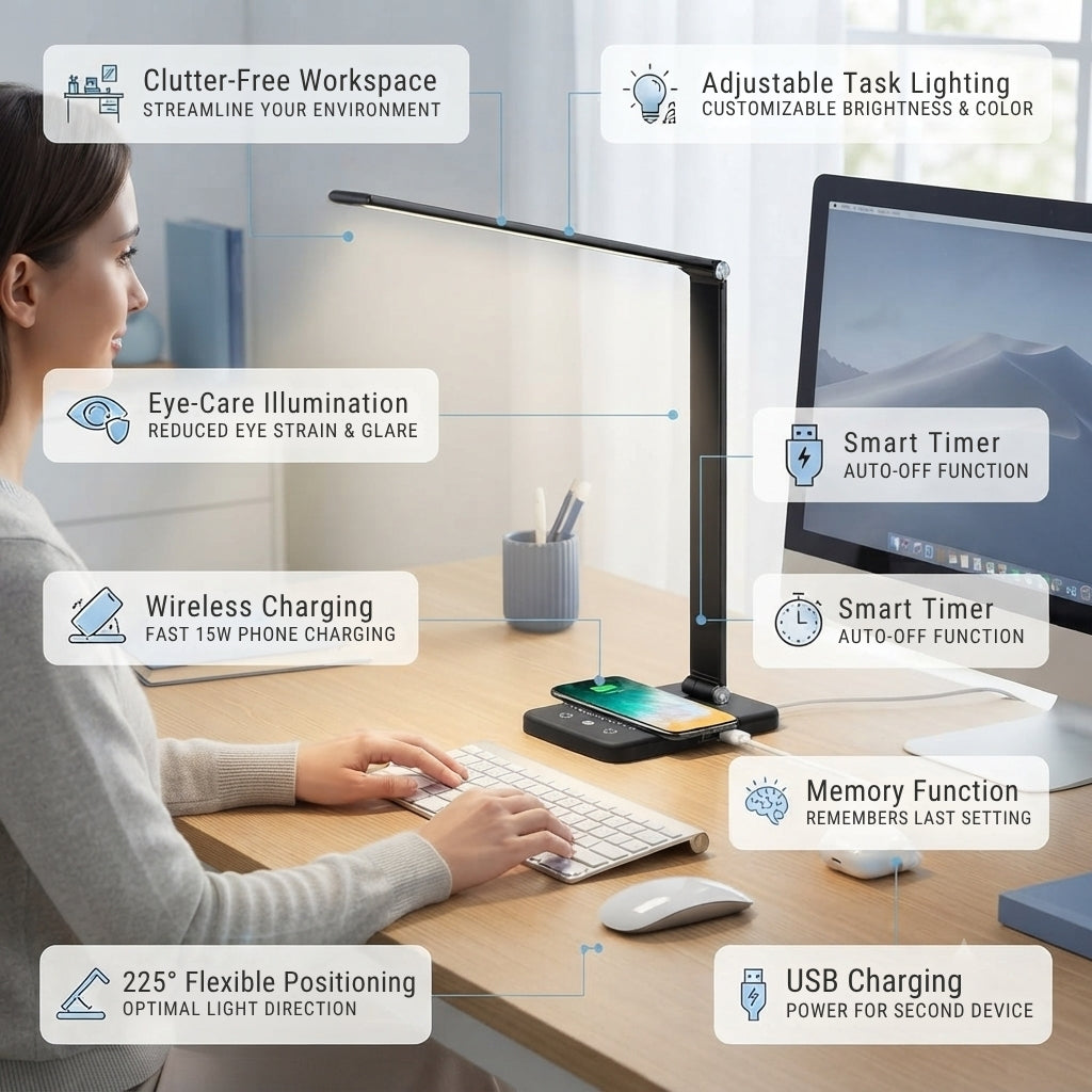 5 Lighting Mode LED Desk Lamp + Wireless Phone Charger