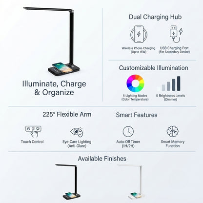5 Lighting Mode LED Desk Lamp + Wireless Phone Charger