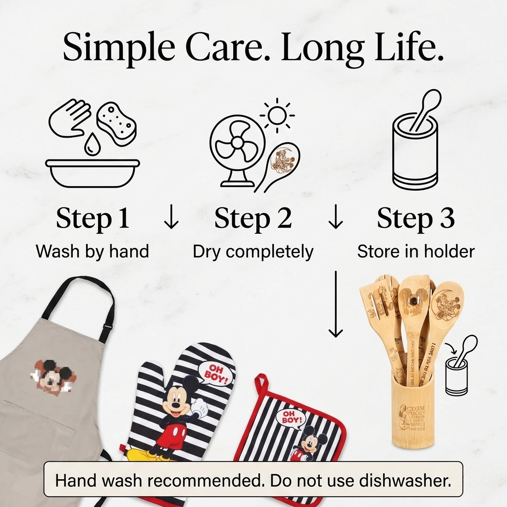 Wooden Spoon for Cooking Cartoon Wooden Spoons Bamboo Utensils Set Kitchen Decoration- Birthday Gift Kitchen Accessories with Cute Apron Oven Mitt Potholder- Mouse Kitchen Gifts for Women Friends 9PCS