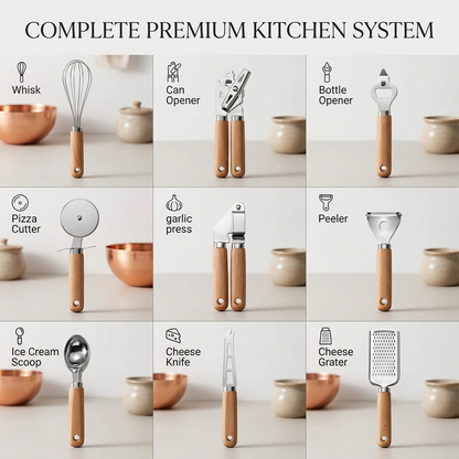 Multifunctional Kitchen Accessories Set with Wooden Handle