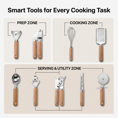 Multifunctional Kitchen Accessories Set with Wooden Handle