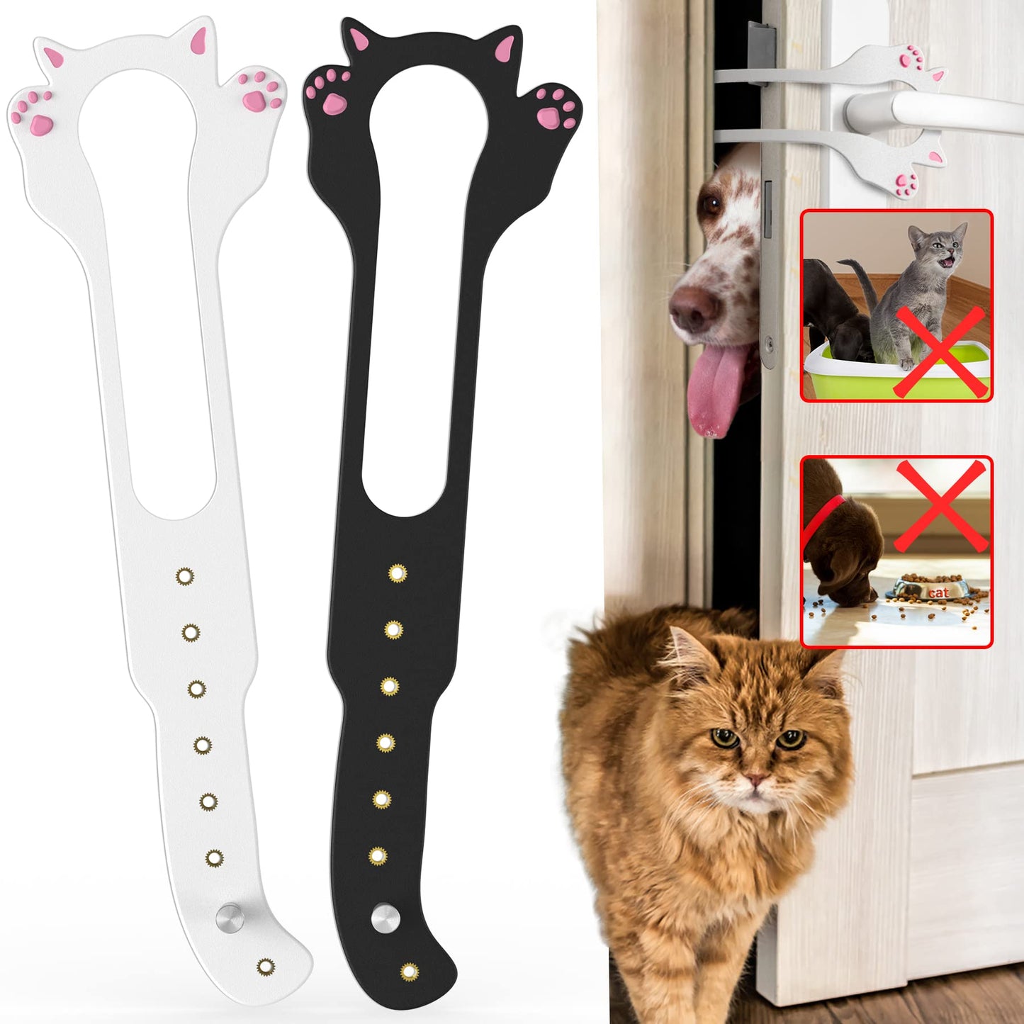 Elilier Cat Door Latch Holder【8 Adjustable Sizes】 Stronger Flex Cat Door Stopper Keep Door Open 1.5" to 8" Lets Cats in and Keeps Dogs Out of Litter & Food No Tool Required & No Wall Damage