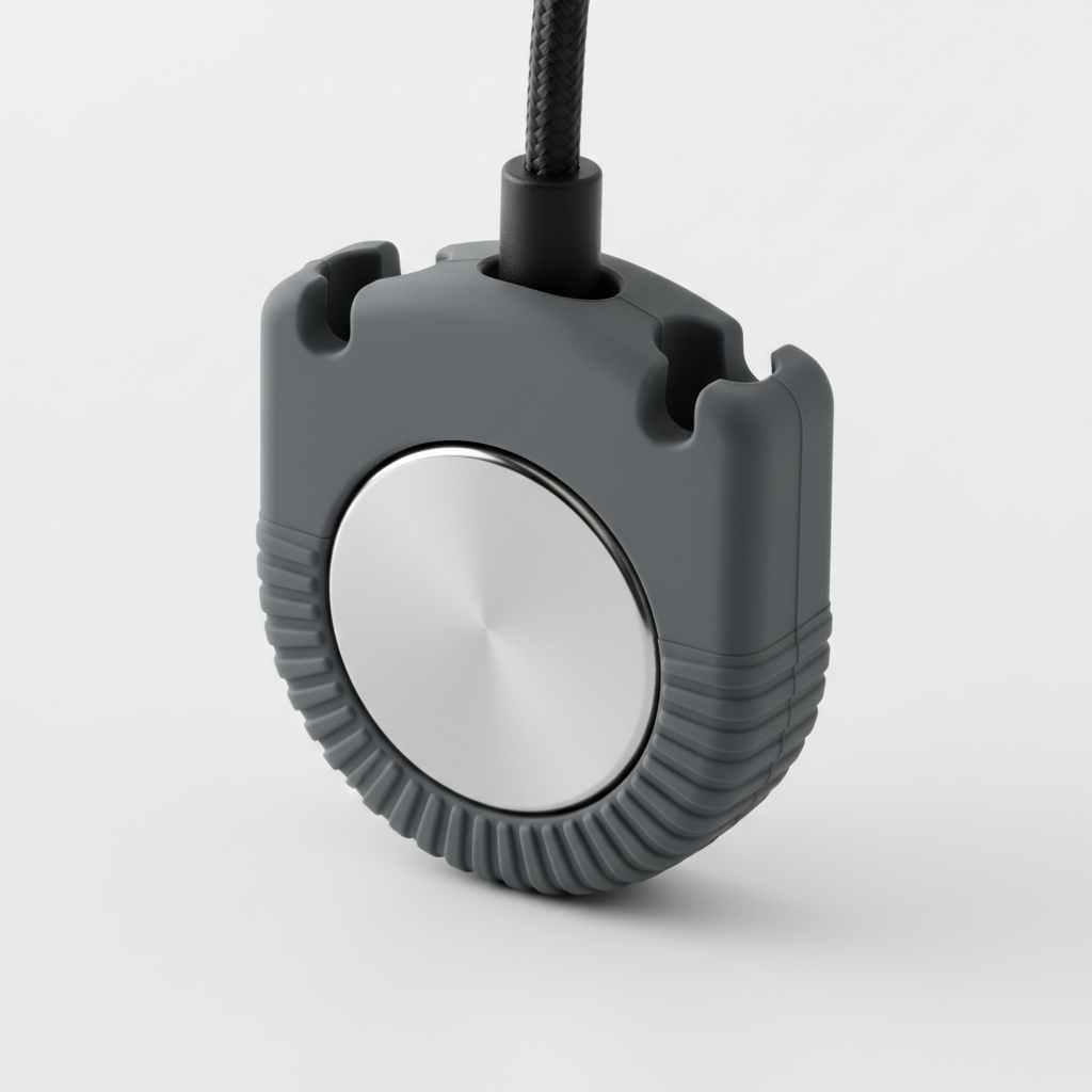 Close-up detail of magnetic clip and cable slot design